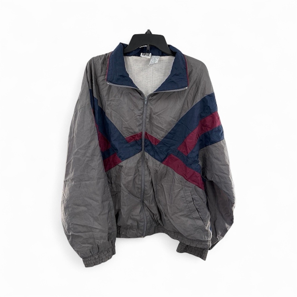 Active Wear Mens Gray Navy Burgundy Windbreaker Size XL‎ Y2K VTG Jacket
